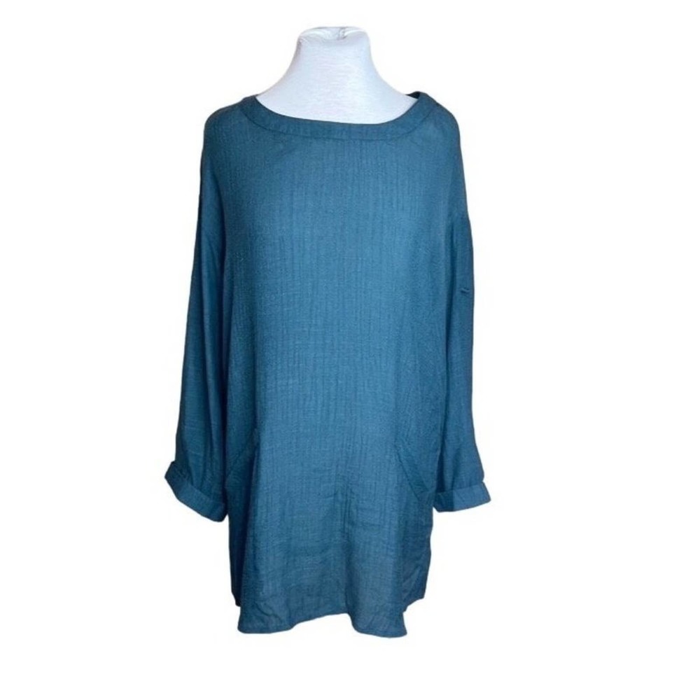 Umgee Blue Womens Small Tunic Top Blouse Cotton Blend Long Sleeve Boho
